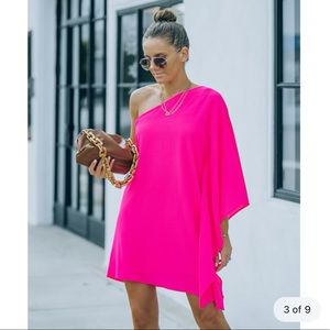 Hot pink one shoulder statement dress